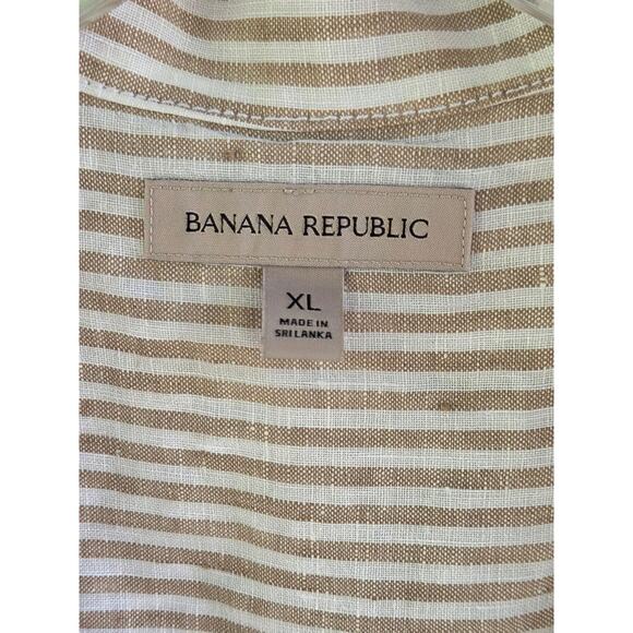 Banana Republic Clara Linen Shirt  XL Stripe Relaxed Fit Resort Collar S/S - Picture 6 of 8